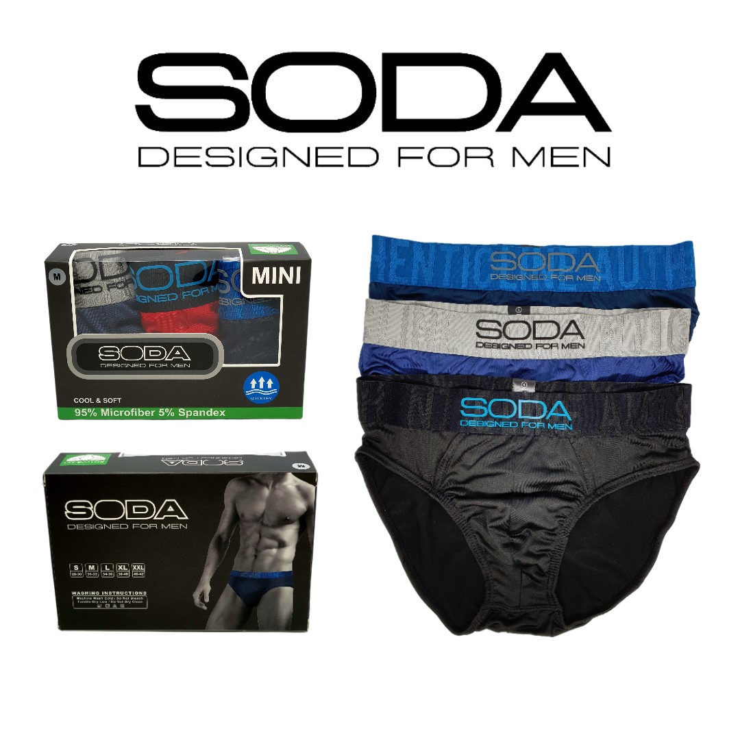 SODA Men Underwear 3 Piece-Pack Microfiber Quick Dry Mini Briefs with Waist Band