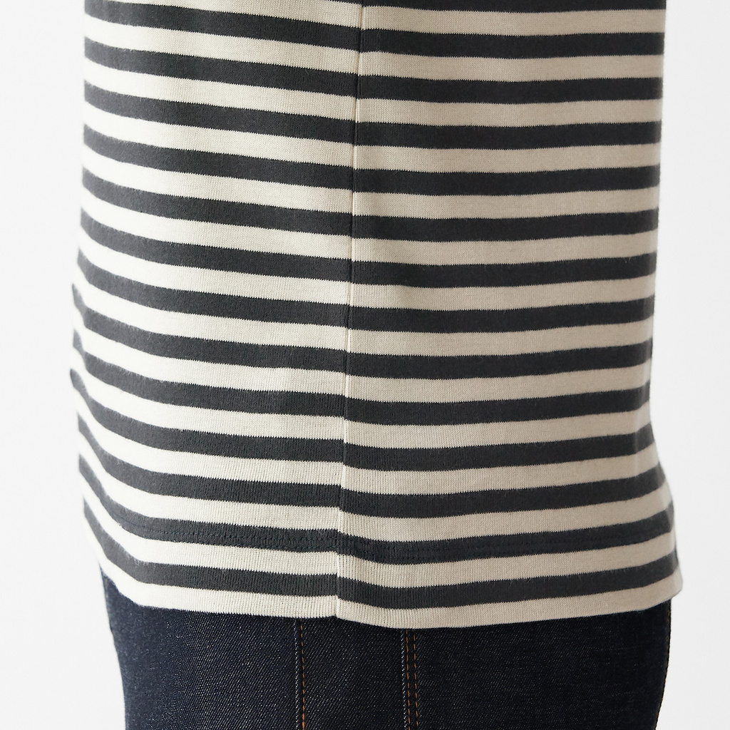 MUJI Sweat Protection Rib Knit Crew Neck Stripe Short Sleeve T-Shirt