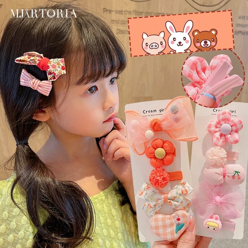 MJartoria 5 Pcs /set Cute Bowknot Hair Clip Set Bangs Hairpin Flower Fruit Baby Girl Barrettes Hair Accessories