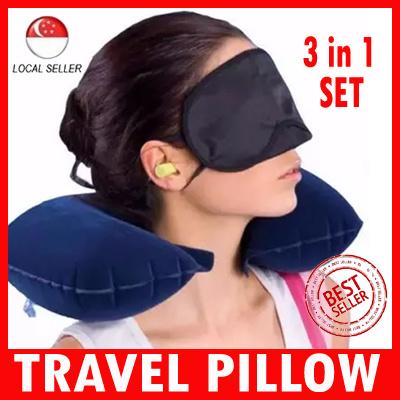 [ SG Local Seller ] 3in1 Travel Air Cushion Pillow ✈ U-Shaped Neck Rest Support Cushion ✈ Eye Shade Mask ✈ Ear Plugs Earbuds - T1006  [ By Kim Hyeon ]