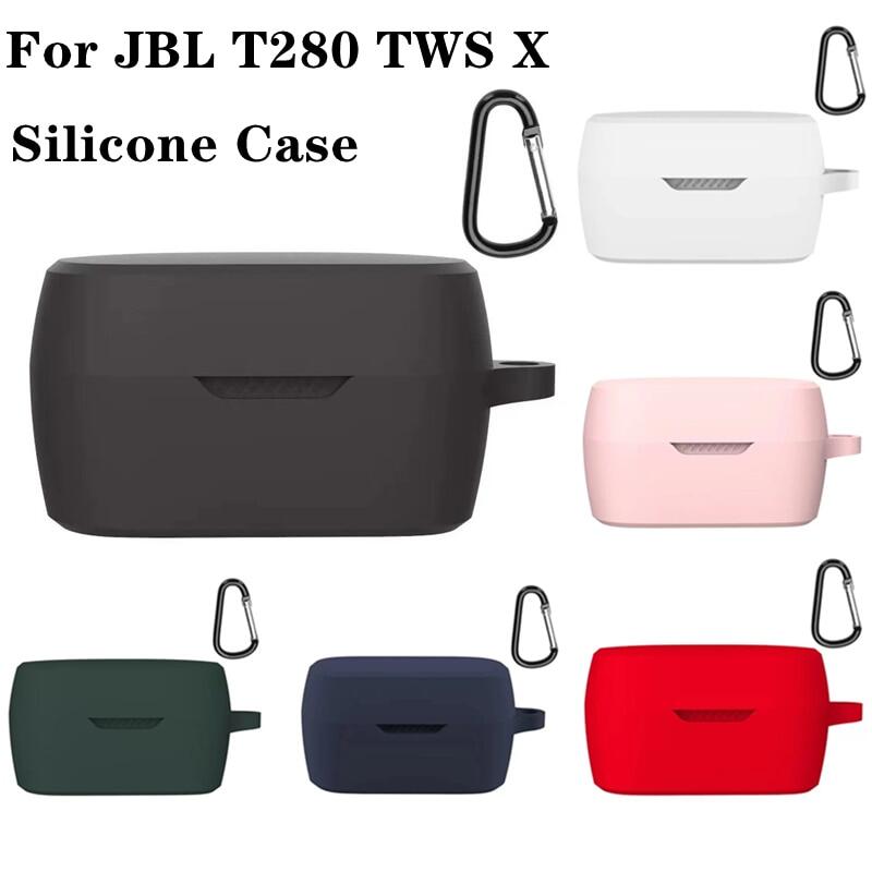 For JBL T280 TWS X Case Non-slip Silicone Wireless Bluetooth Earphones Cover Anti-fall Protect Case With Metal Hook