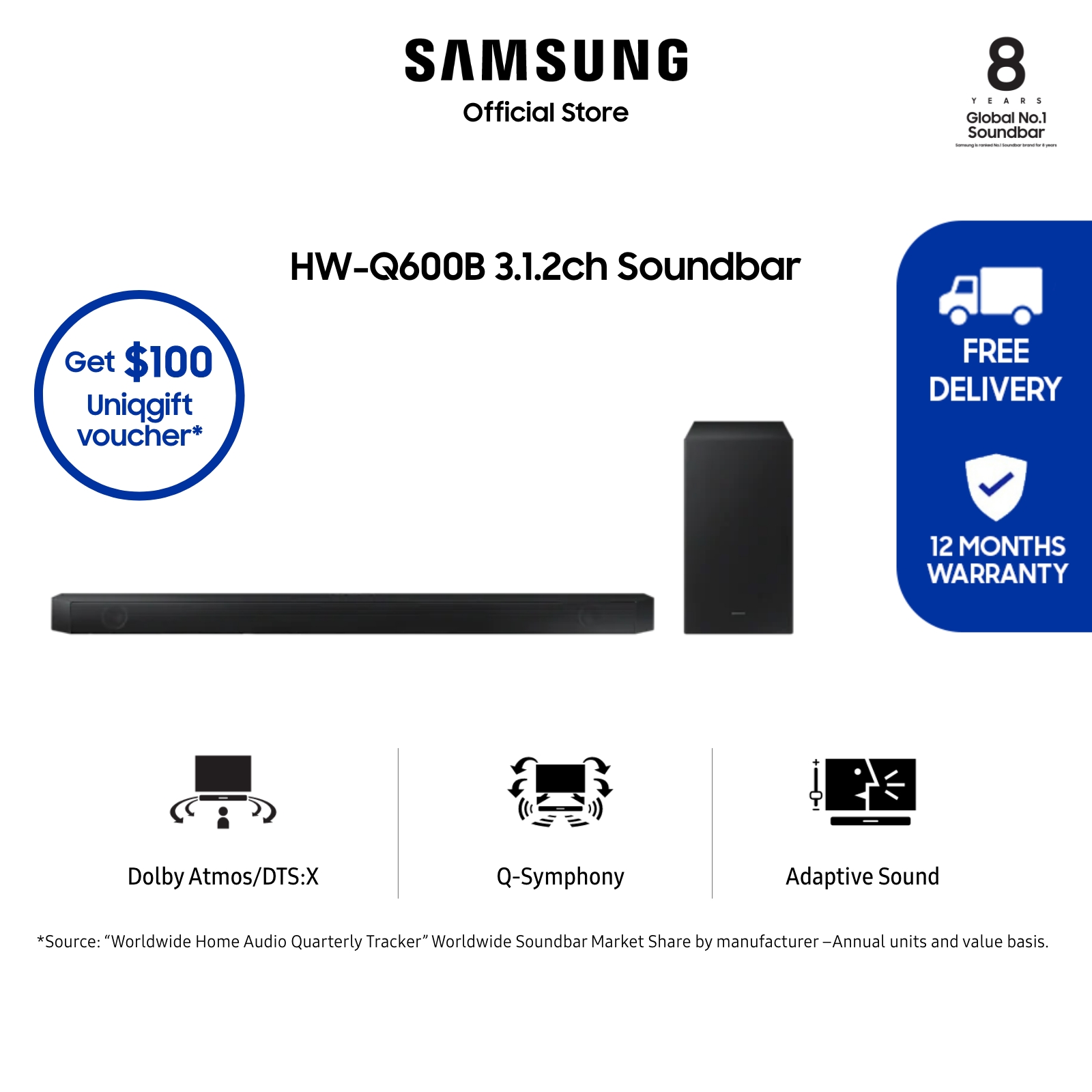 [Bulky] Samsung HW-Q600B/XS 3.1.2ch Soundbar (2022) / 12 Months Warranty