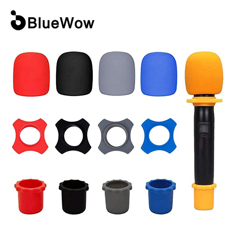 BlueWow CX058 Microphone Cover Handheld Wireless Microphone Windscreen Foam Cover,Anti-Rolling Mic Protection Silicone Ring ,Bottom Rod Sleeve Holder for KTV DJ Device