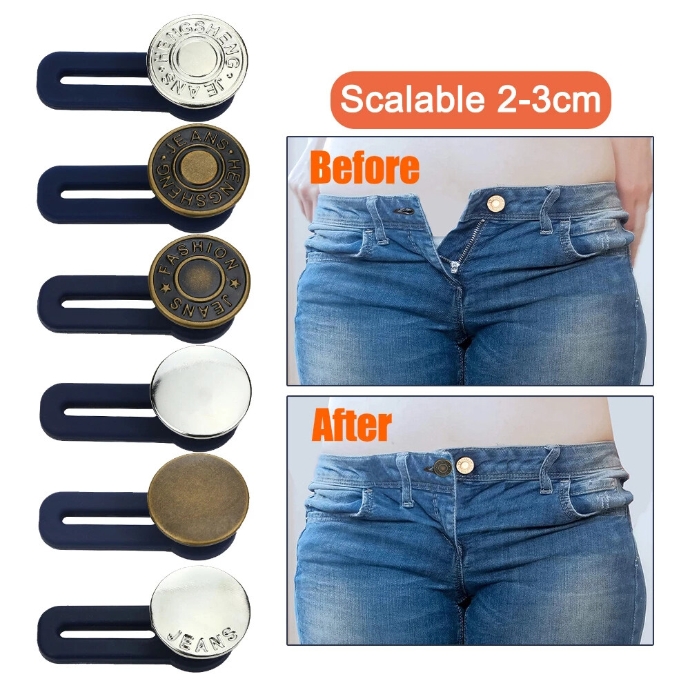 2PCS/Set Magic Metal Button Extender for Pants Jeans Free Sewing Adjustable Retractable Waist Extenders Button Waistband Expander