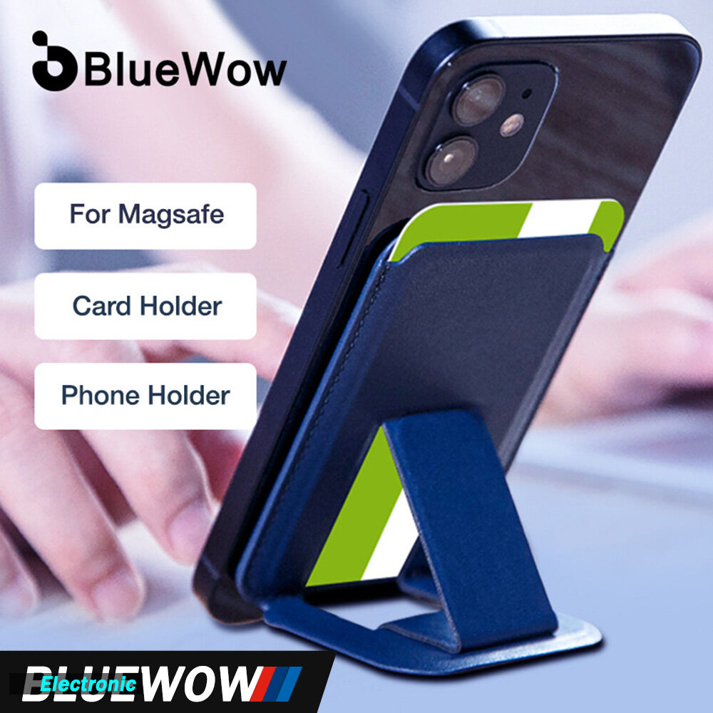 ?BlueWow Premium Leather Magsafe Phone Card Holder Magnetic Wallet for iPhone 12/13 Card Holder KB01 Phone Stand