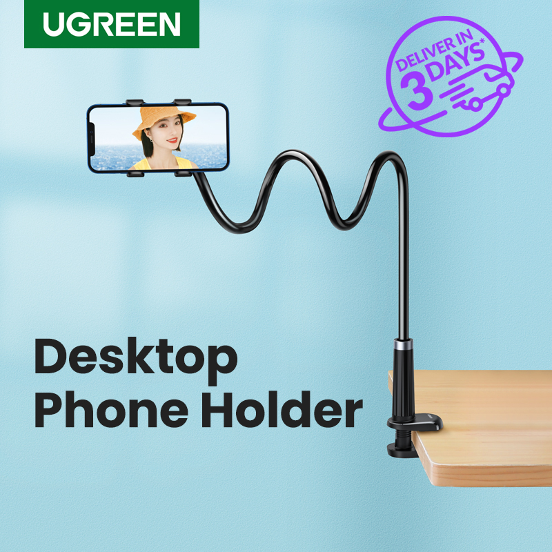 UGREEN Gooseneck Mobile Phone Clip Long Arm Holder Clamp Mount for SAMSUNG S22+/iPhone 13 Pro Max/OPPO Reno 3/Huawei P50 Flexible Bed Desk Table Clip Bracket for Phone 4.0-7.2 Incher