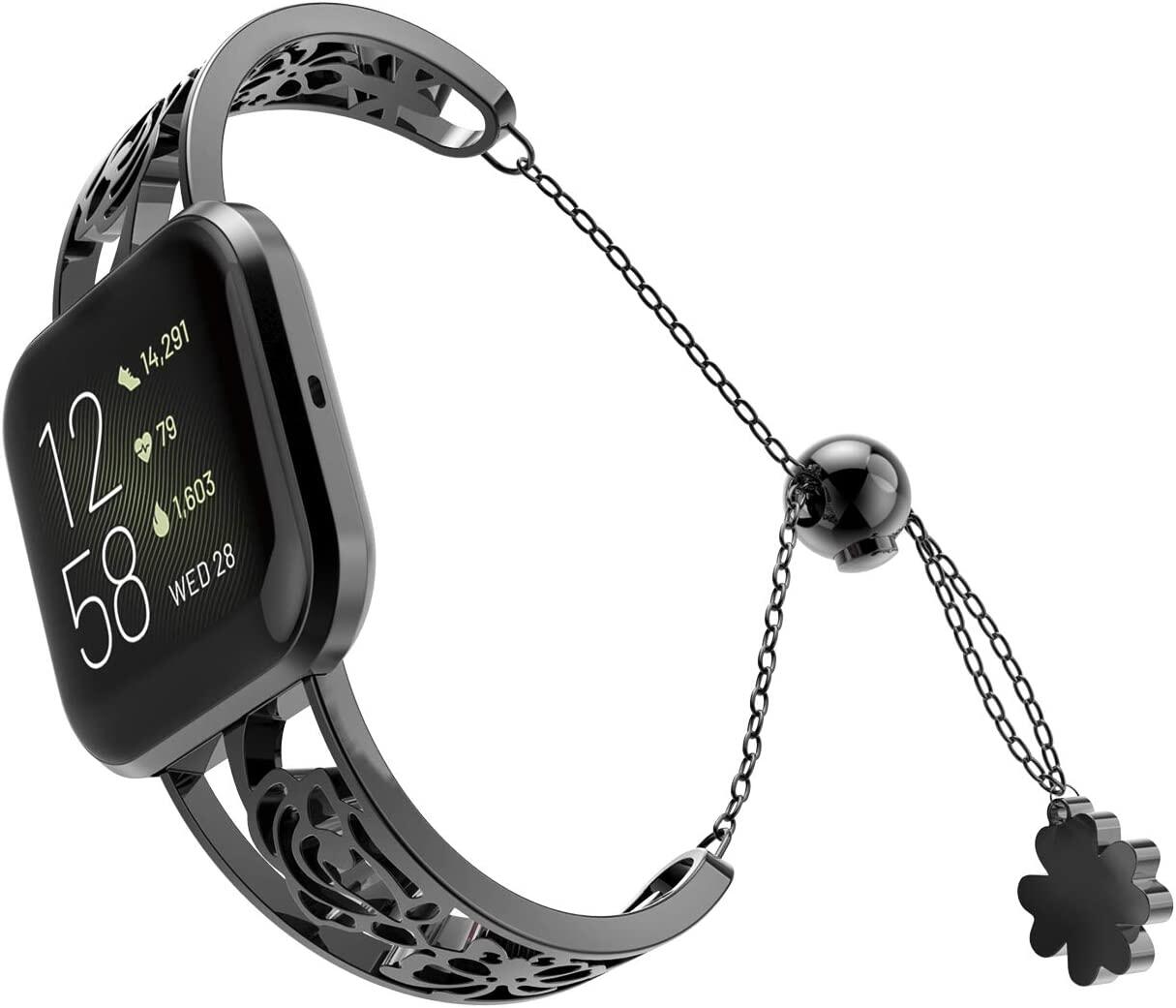 Moko Replacement Band Compatible with Fitbit Versa/Versa Lite, 22.5mm Butterfly Alloy Watch Band, Adjustable Floral Watch Bracelet Fit Versa/Versa Lite