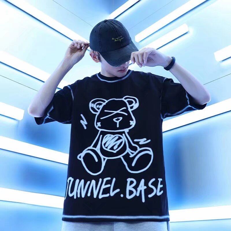 t shirt Men Korean Style Loose Short Sleeve Fashion Tops Casual Graffiti Print t-shirt