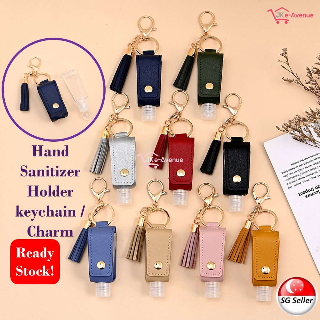 Portable Hand Sanitizer Bottle 30ml Holder Refillable PU Leather Pouch Cover for Men Women - Handbag Charm Keychain