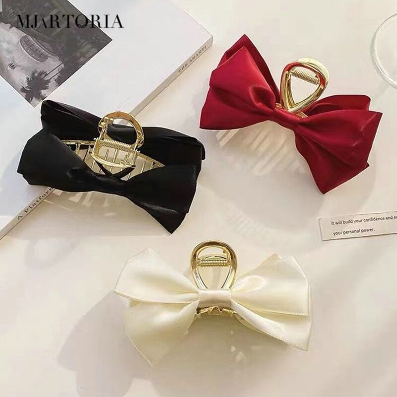 MJartoria Cute Ribbon Bow Hairpin Korea Style Elegant Retro Hair Clip Hair Accessories