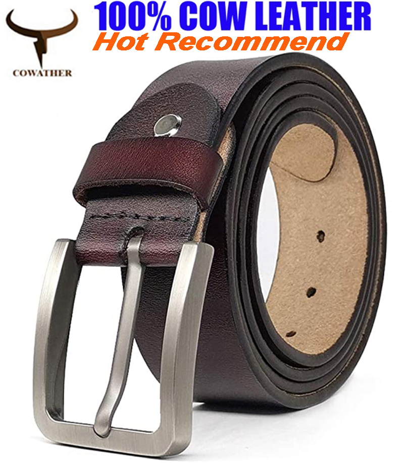 COWATHER Men's Casual Prong Belts with Genuine Cowhide Leather 1.5" wide Belt for Men Everyday Classic Sport Dress Belts