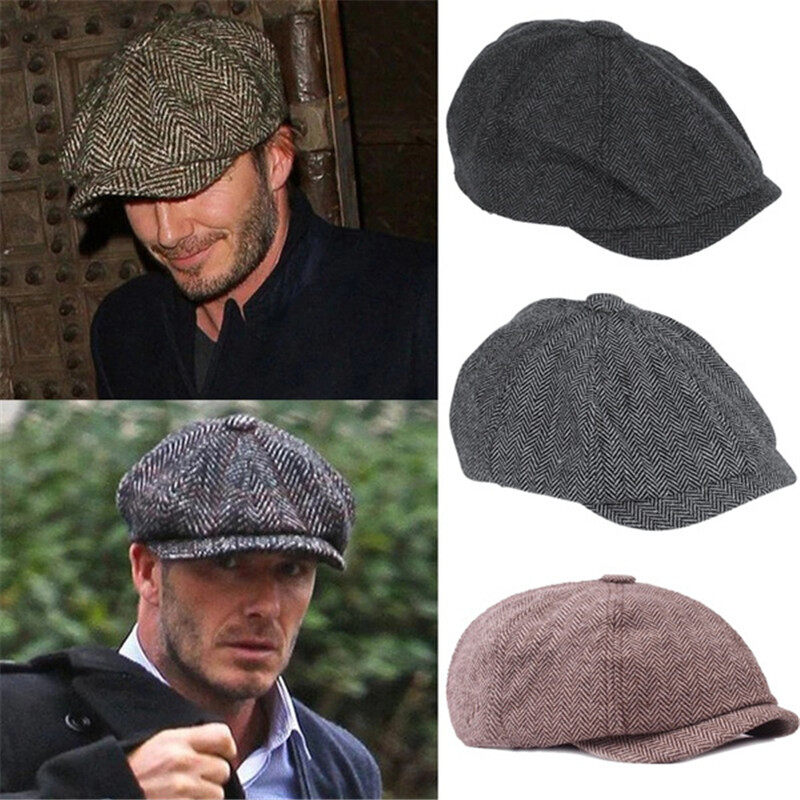 Men beret vintage Herringbone Gatsby Tweed peaky blinders hat Newsboy Beret Hat spring Flat Peaked Beret Hats