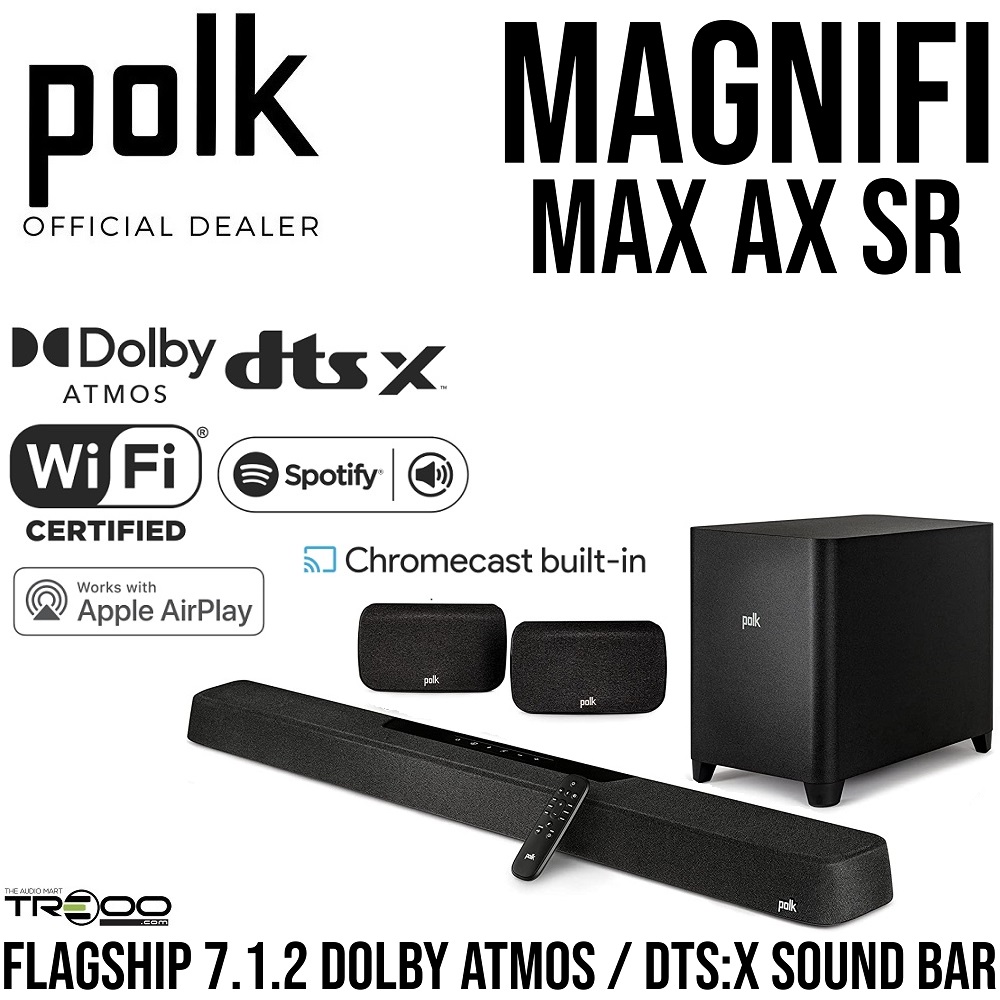 Polk Audio MagniFi Max AX SR 7.1.2 Dolby Atmos and DTS:X Wireless Bluetooth/WiFi/Ethernet Soundbar Speaker with Wireless Subwoofer