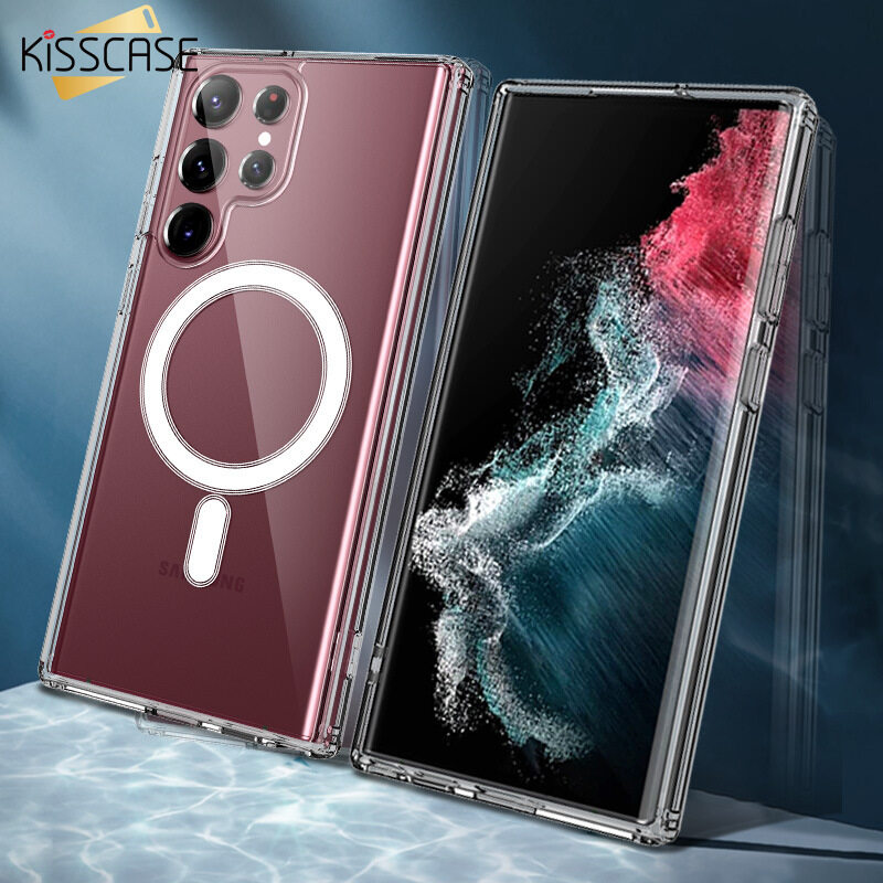 KISSCASE Clear Magsafe Phone Case For Samsung Galaxy S22 Plus Ultra S22Plus S22Ultra Wireless Charge Transparent Crystal Magnetic AirbagCover