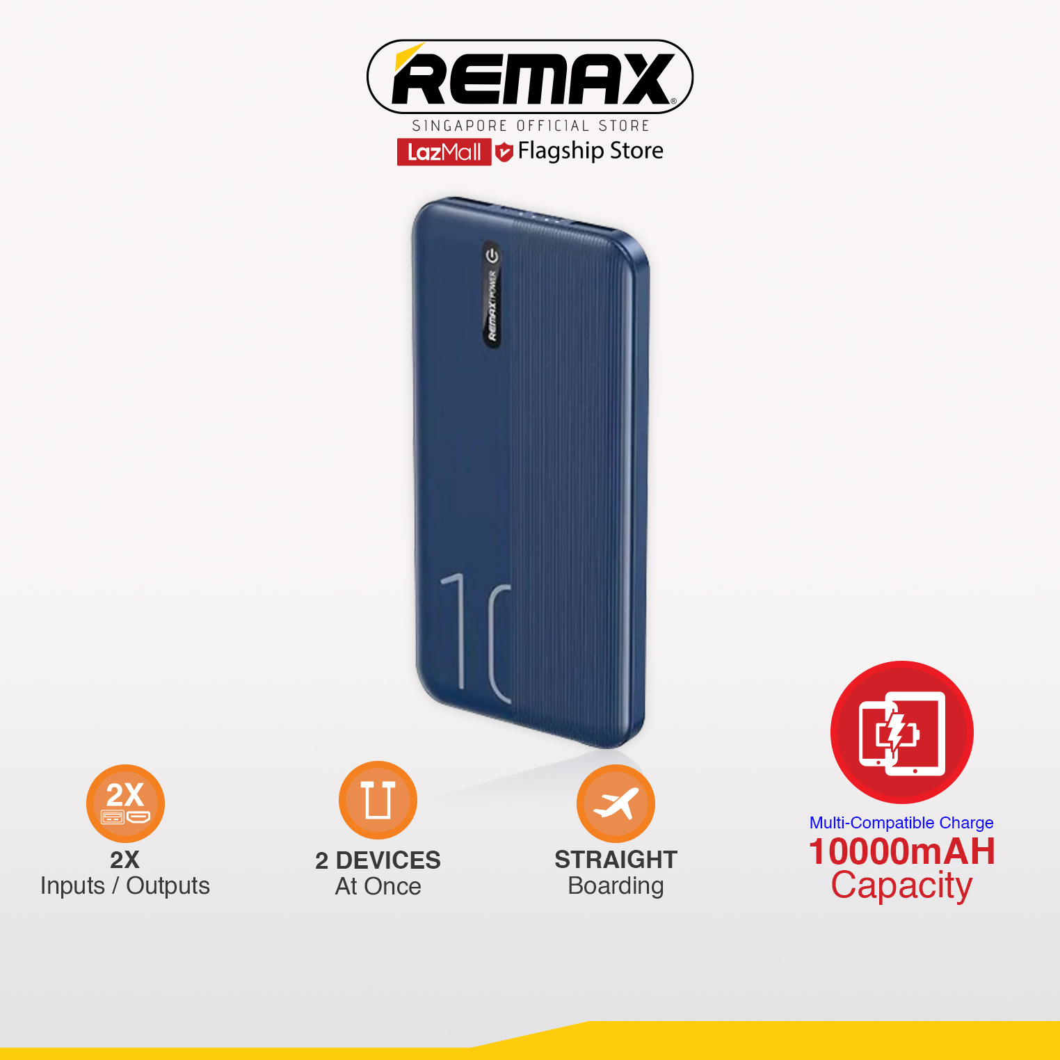 [Remax Energy] RPP-295 10000mAH Landon Series 2.1A Slim Lightweight Multi-Compatible Straights Boarding Fast Charge Power bank