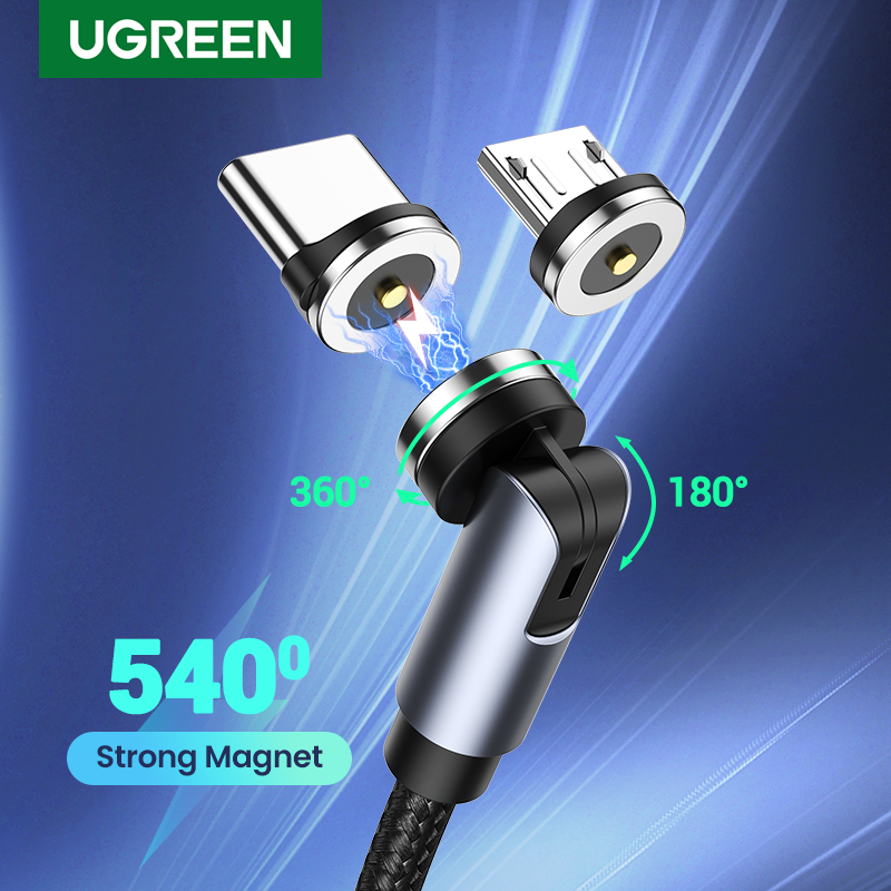 UGREEN 2.4A Max Fast Charging Type-C Cord Cellphone Charging Cable for Android Magnetic Free Rotation Round Straight Bendable Aluminum Braided Data Cable with Bendable Aluminum Shell