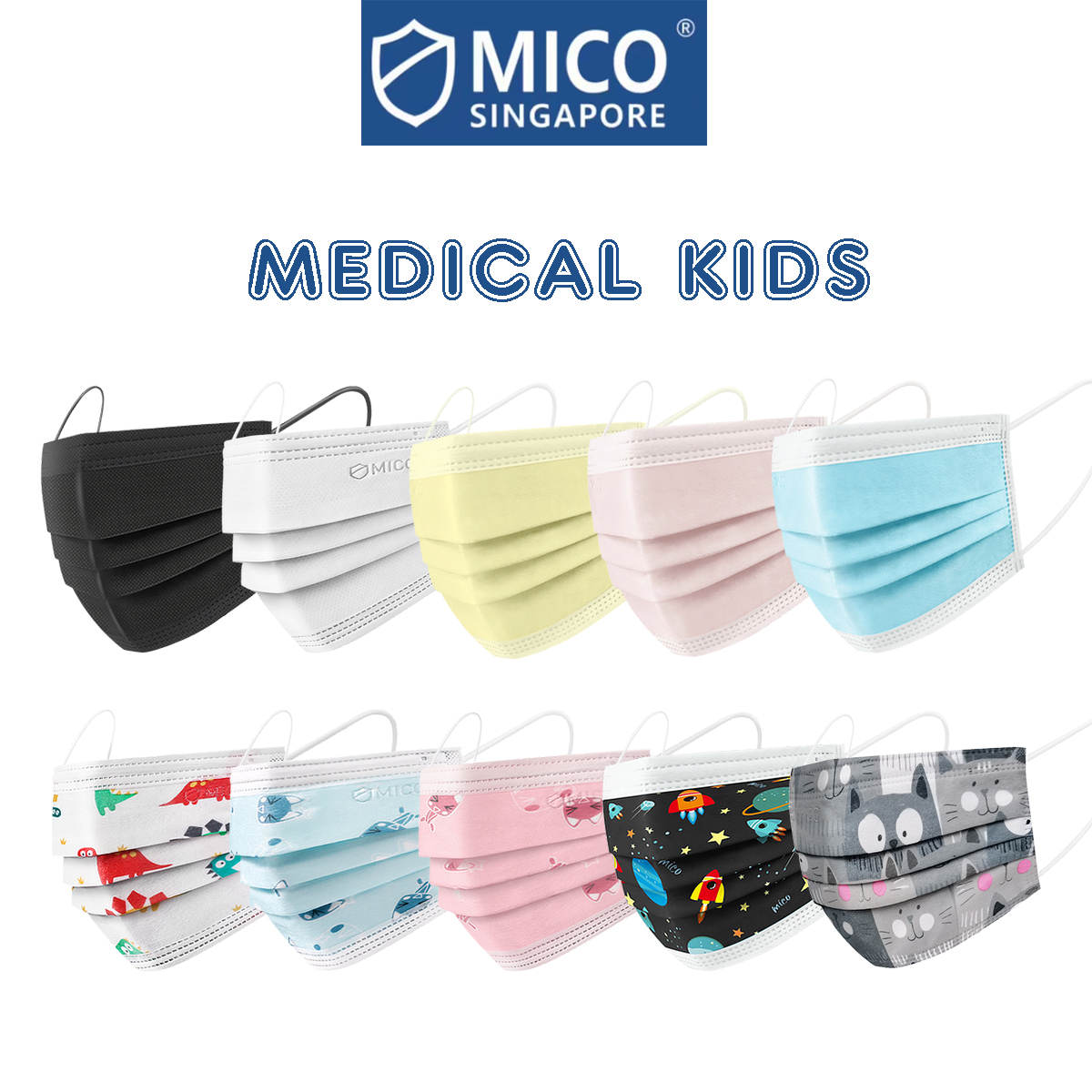 [SG BRAND] MICO Kids Mask 3ply Medical Surgical Mask BFE&gt;98% Disposable Face Mask 30pcs