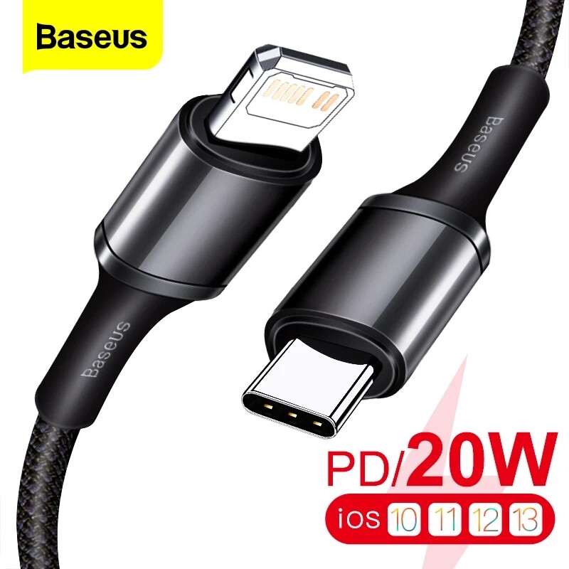 Baseus 1m/2m 20W USB C to Lightning Cable PD Type C Fast Charging Cable Nylon Braided Cable for iPhone 13 12 11 Pro Xs Max iPad Charging Data Cord