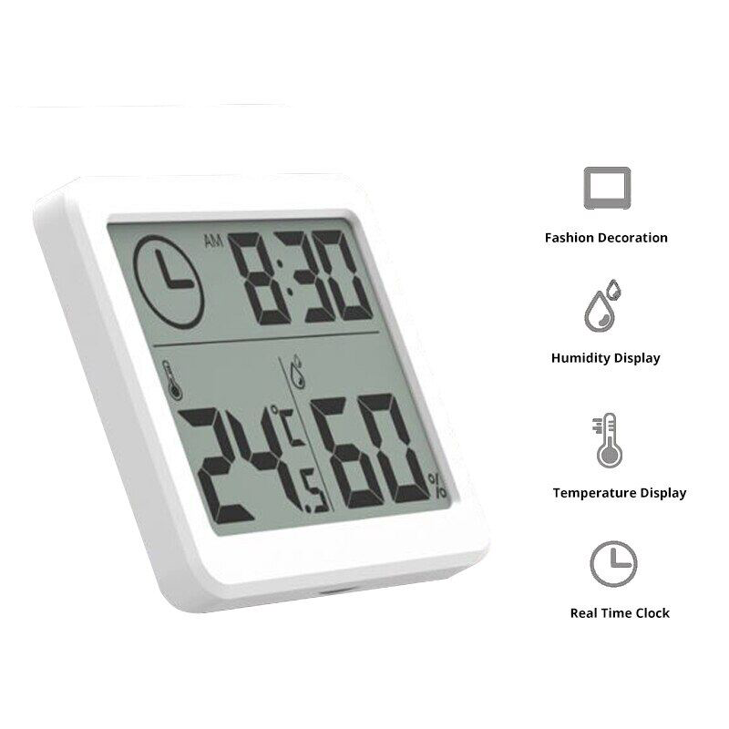 BOIO Multifunction Thermometer Hygrometer Automatic Electronic Temperature Humidity Monitor Clock 3.2inch Large LCD Screen