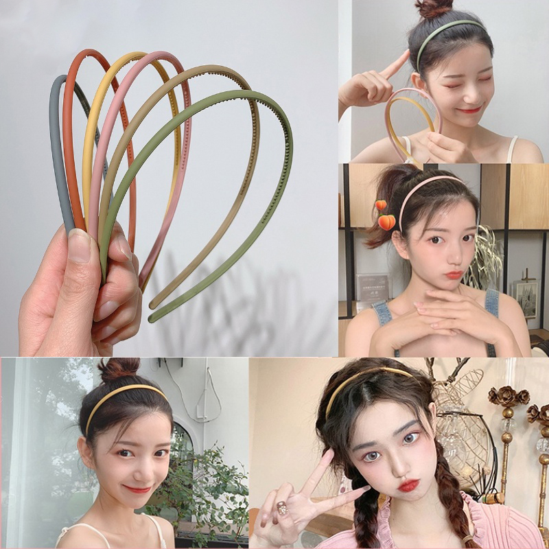 korean style women non-slip headband solid color simple hair band wash face cute thin candy color headwear