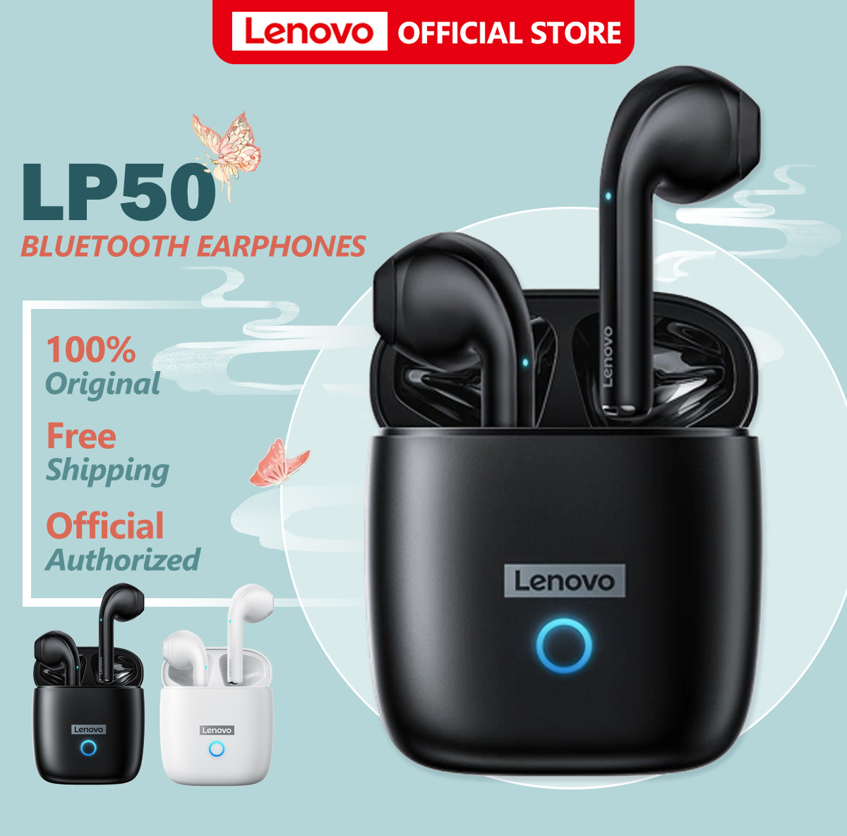 Lenovo LP50 Bluetooth Earphones True Wireless Earbuds Sports Gaming Headset with Microphone 3D Stereo Hifi TWS Low latency