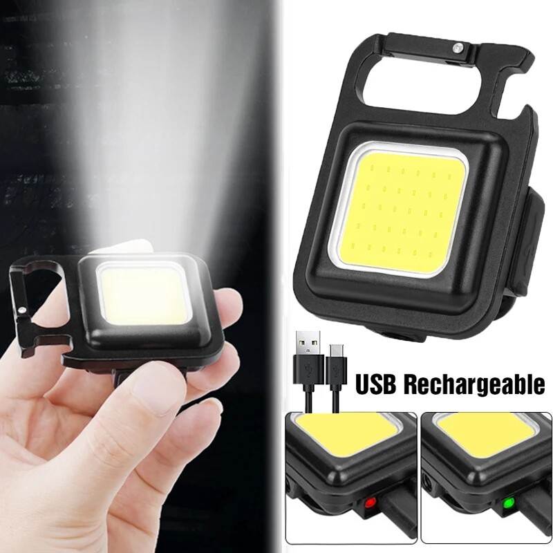 【AtotheR】Mini LED Flashlight Work Light Portable Pocket Flashlight Keychains USB Rechargeable for Outdoor Camping Corkscrew