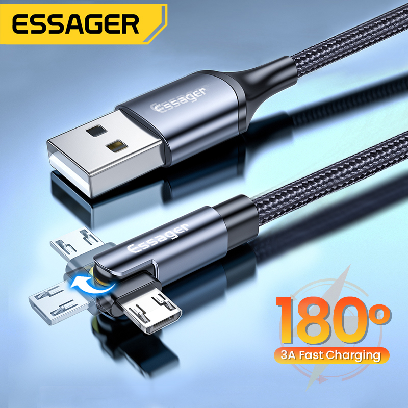 Essager 180 Rotation USB Type C/ Lightning /Micro Cable Fast Charge Cable Compatible with iPhone 11 12 pro MacBook iPad Pro Samsung S20 Huawei P30 P40 Pro Redmi